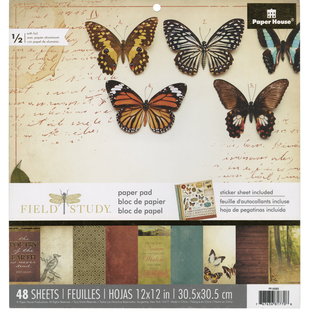 Paper House Single-Sided Paper Pad 12"X12" 48/Pkg - Field Study