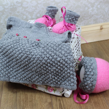 Knitting pattern baby dress, jacket, hat, booties and blanket #68