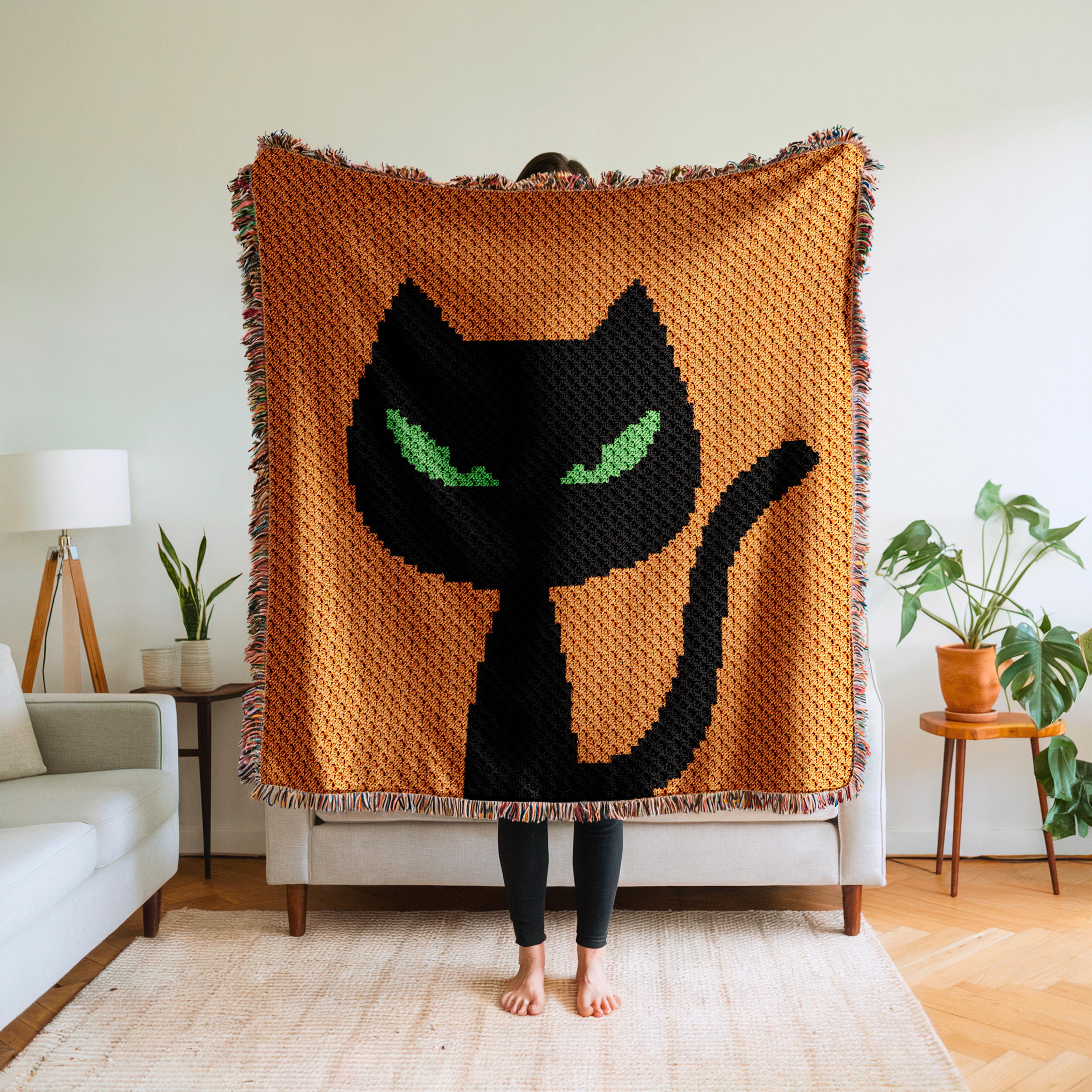 Halloween Black Cat Blanket C2C Crochet Pattern