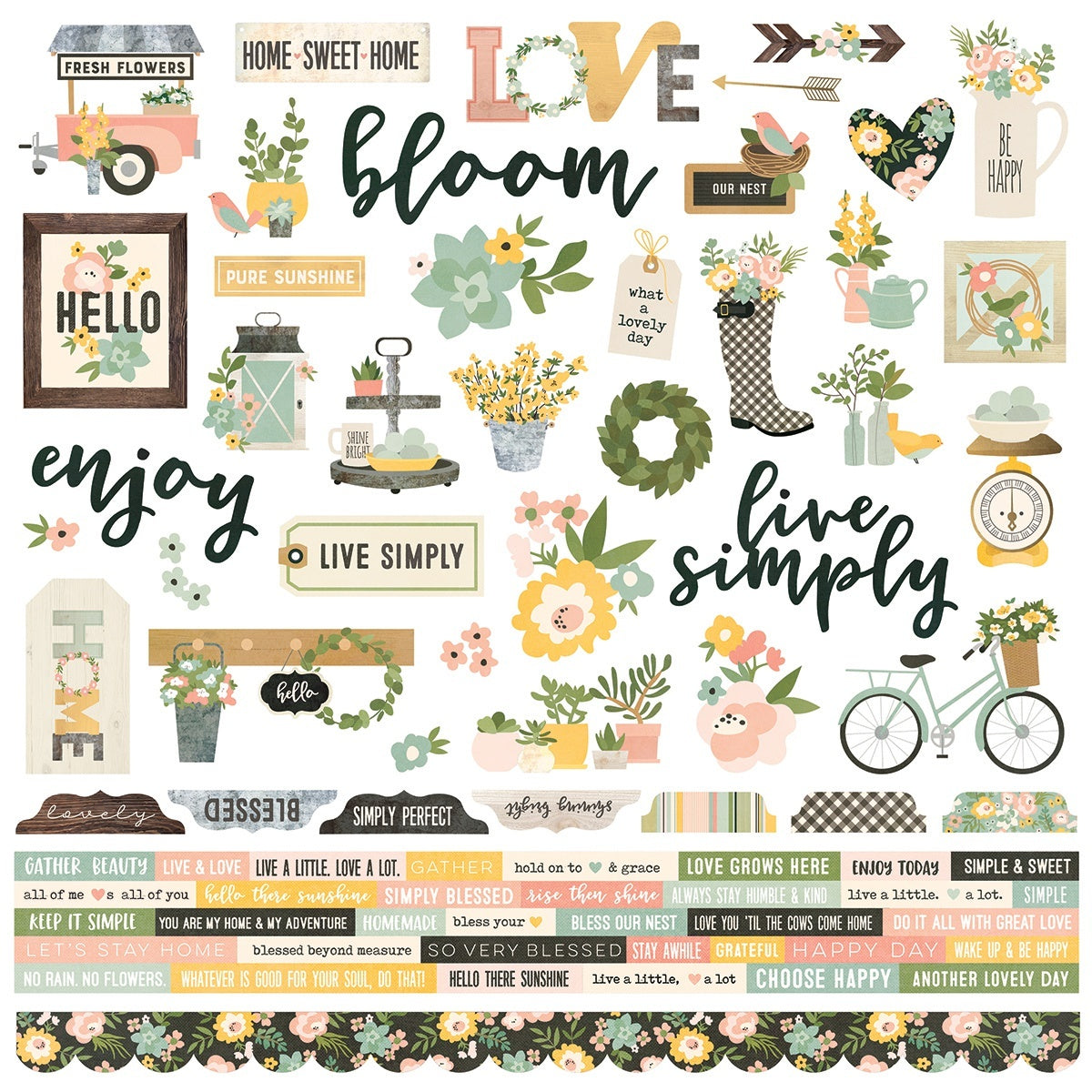 Simple Stories Spring Farmhouse Cardstock Stickers 12"X12" - Combo