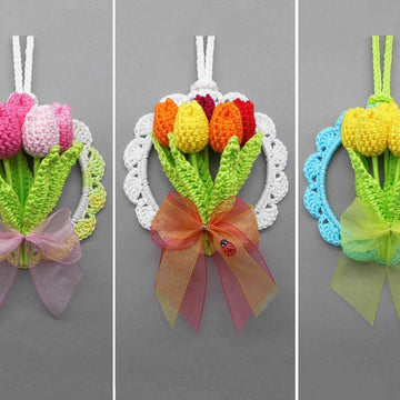 Small tulips hanging decoration for doors, walls & windows - easy from scraps of yarn