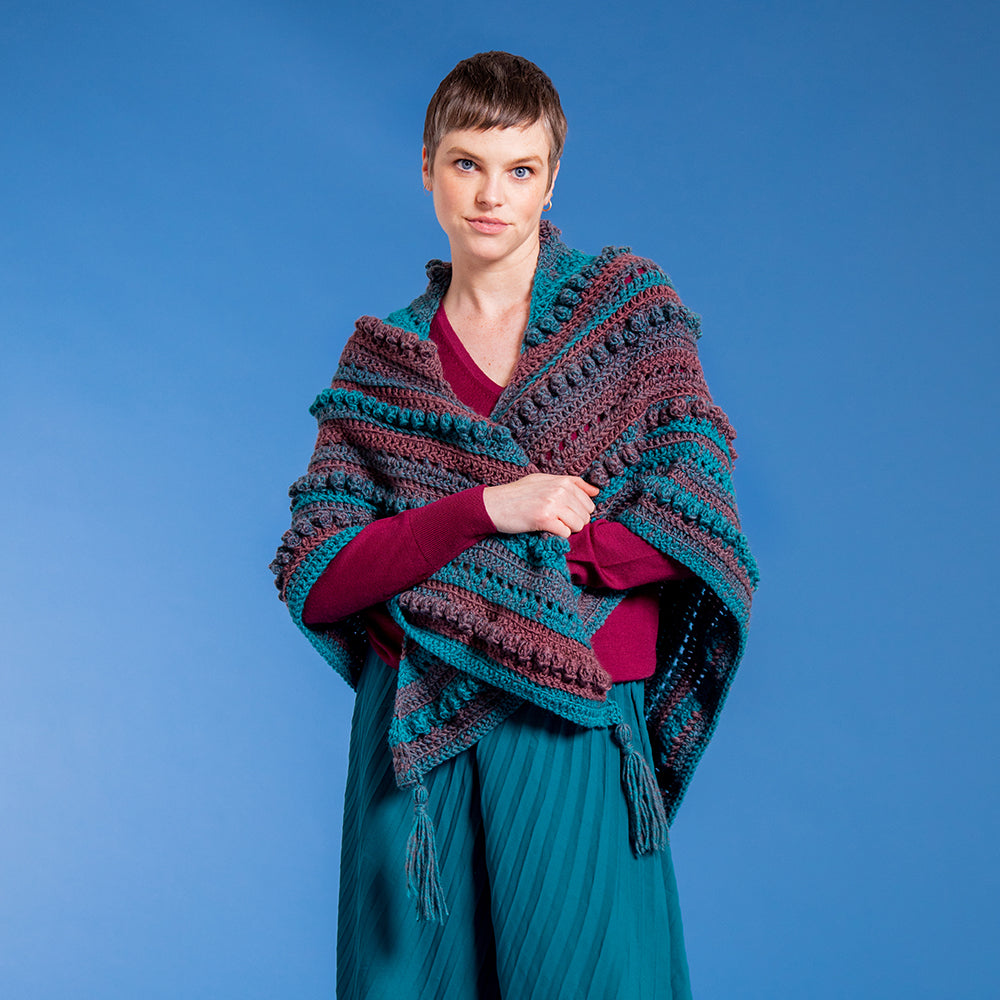 Texture & Tassels Shawl - Free Crochet Pattern for Women in Paintbox Yarns Ombré Aran Wool Touch