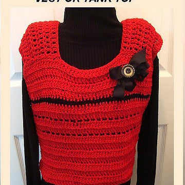 715 red crochet vest, baby to adult plus size