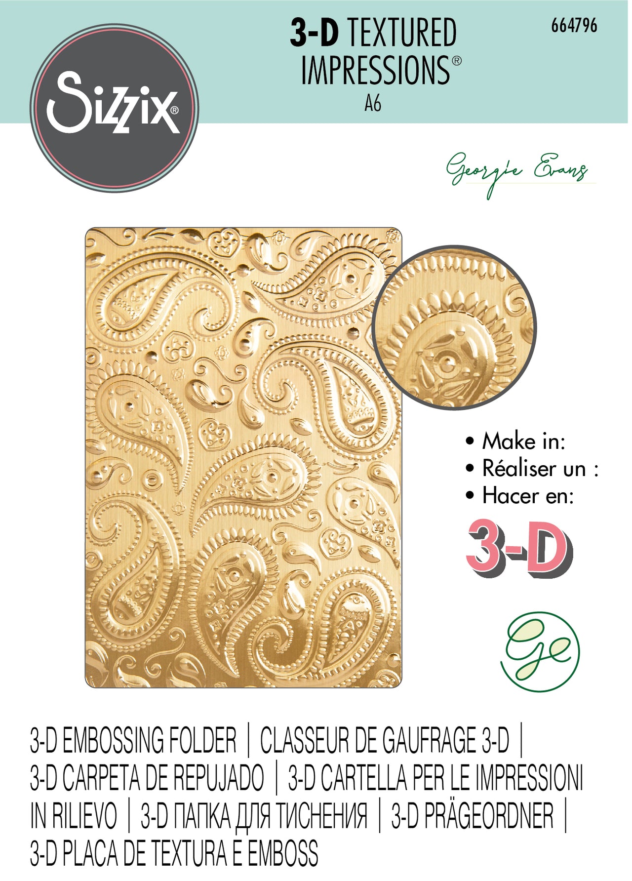 Sizzix 3-D Textured Impressions Embossing Folder - Paisley by Georgie Evans