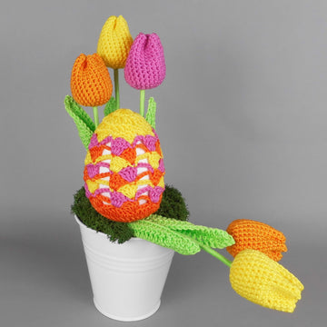Colourful Easter egg with tulips Easter decoration
