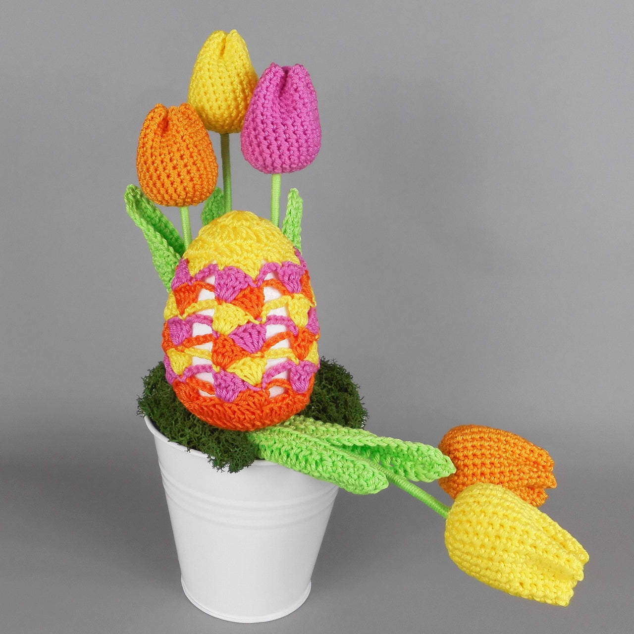 Colourful Easter egg with tulips Easter decoration