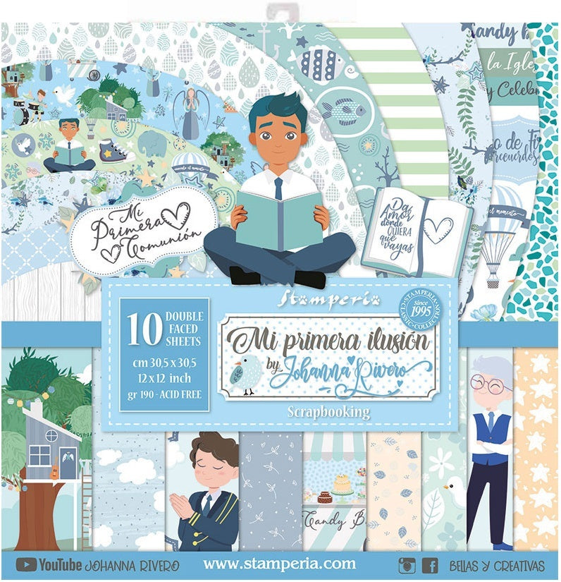 Stamperia Intl Stamperia Double-Sided Paper Pad 12"X12" 10/Pkg - Mi Primera Ilusion Nino X Johanna Rivero
