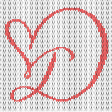 Calligraphy Love Letter D with Heart Knitting Chart