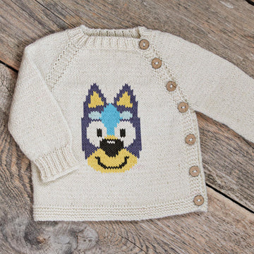 Blue Cartoon Puppy Knit kids sweater Bluey Knitting Pattern