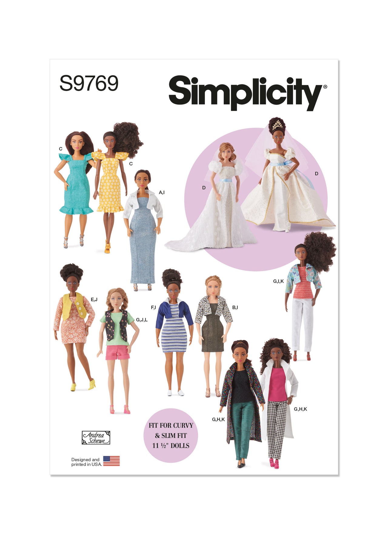 Simplicity 11 1/2" Fashion Clothes for Regular and Curvy Size Dolls by Andrea Schewe Designs S9769 - Sewing Pattern