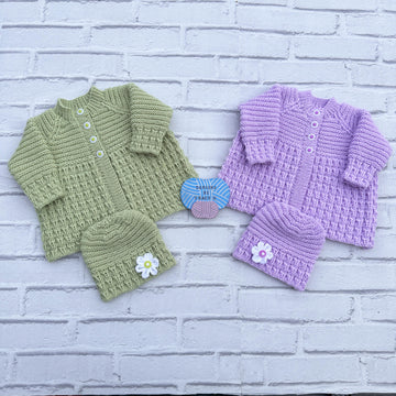 Eileen Cardigan & Beanie Hat 18 inch chest 0-6 mths