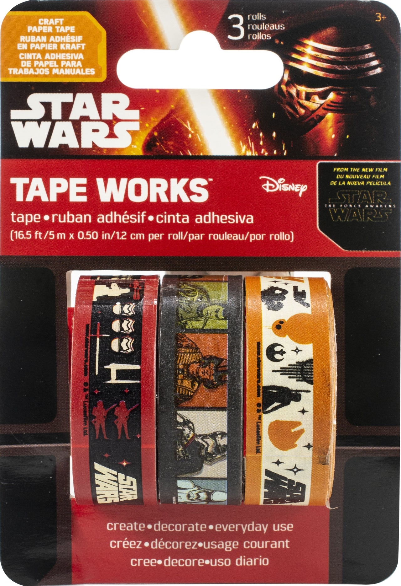 Trends International SandyLion Disney Tape Works Tape .5"X16.5' 3/Pkg - Star Wars, The Force Awakens