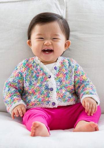 Butterfly Days Baby Cardigan in Red Heart Baby Sheen Solids and Multis - LW3978 - Downloadable PDF