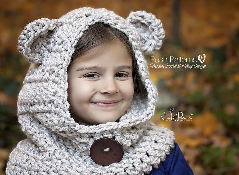 Bear Hooded Cowl Crochet Pattern 396