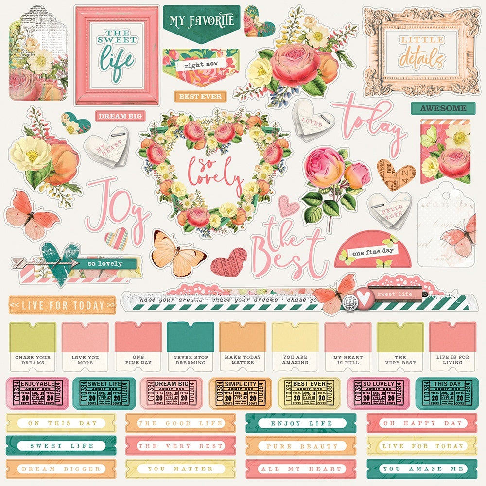 Simple Stories Simple Vintage Garden District Cardstock Stickers 12"X12" - Combo