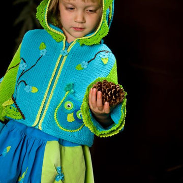 Whimsical Forest. Owl Hand knitted jacket with crochet details