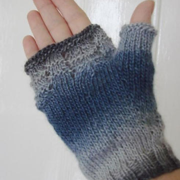 Plain fingerless mitts with top lacy panel