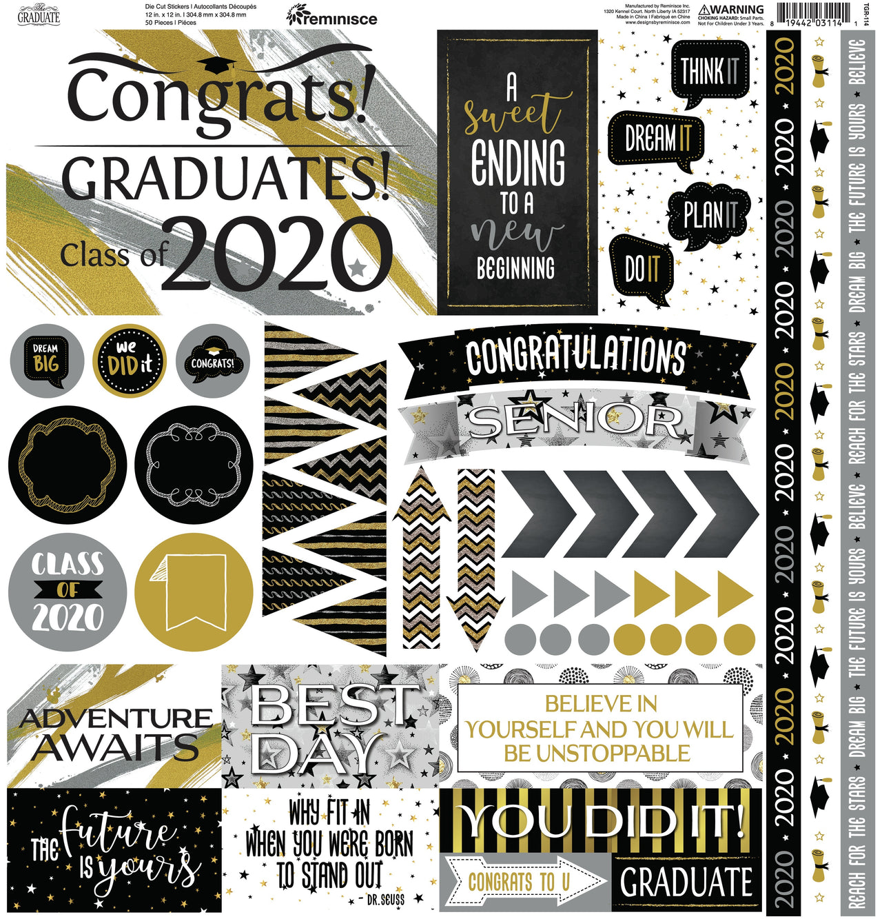 Reminisce Elements Cardstock Stickers 12"X12" - The Graduate