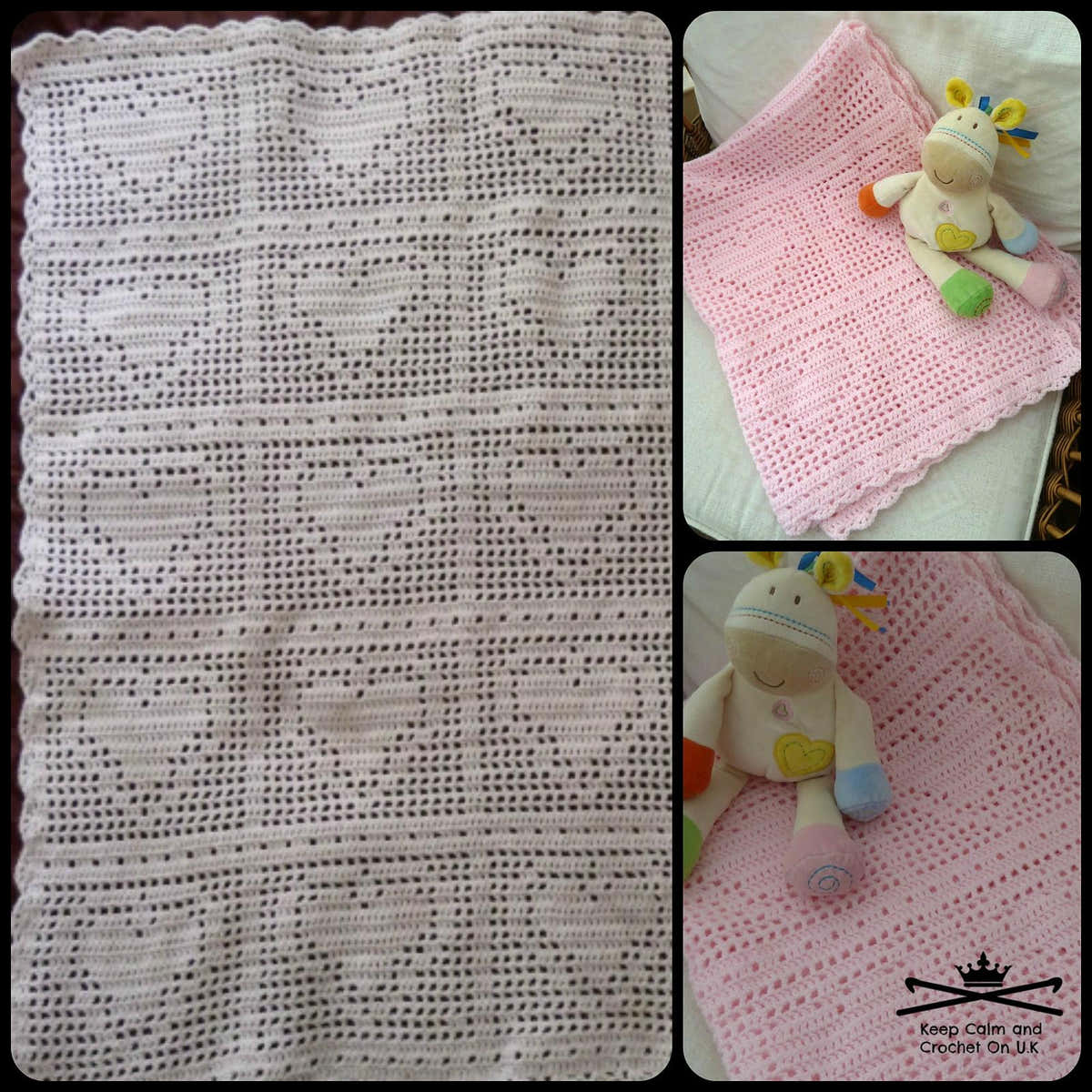 Bordered Heart Filet Blanket