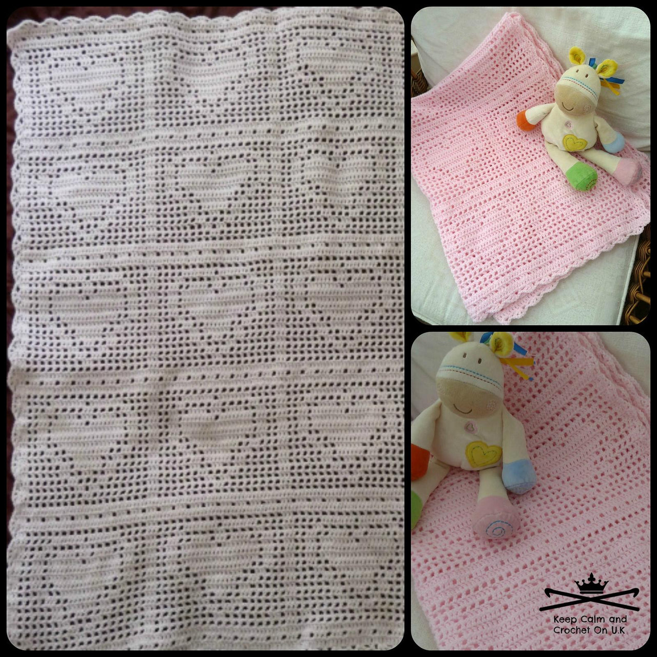 Bordered Heart Filet Blanket
