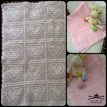Bordered Heart Filet Blanket