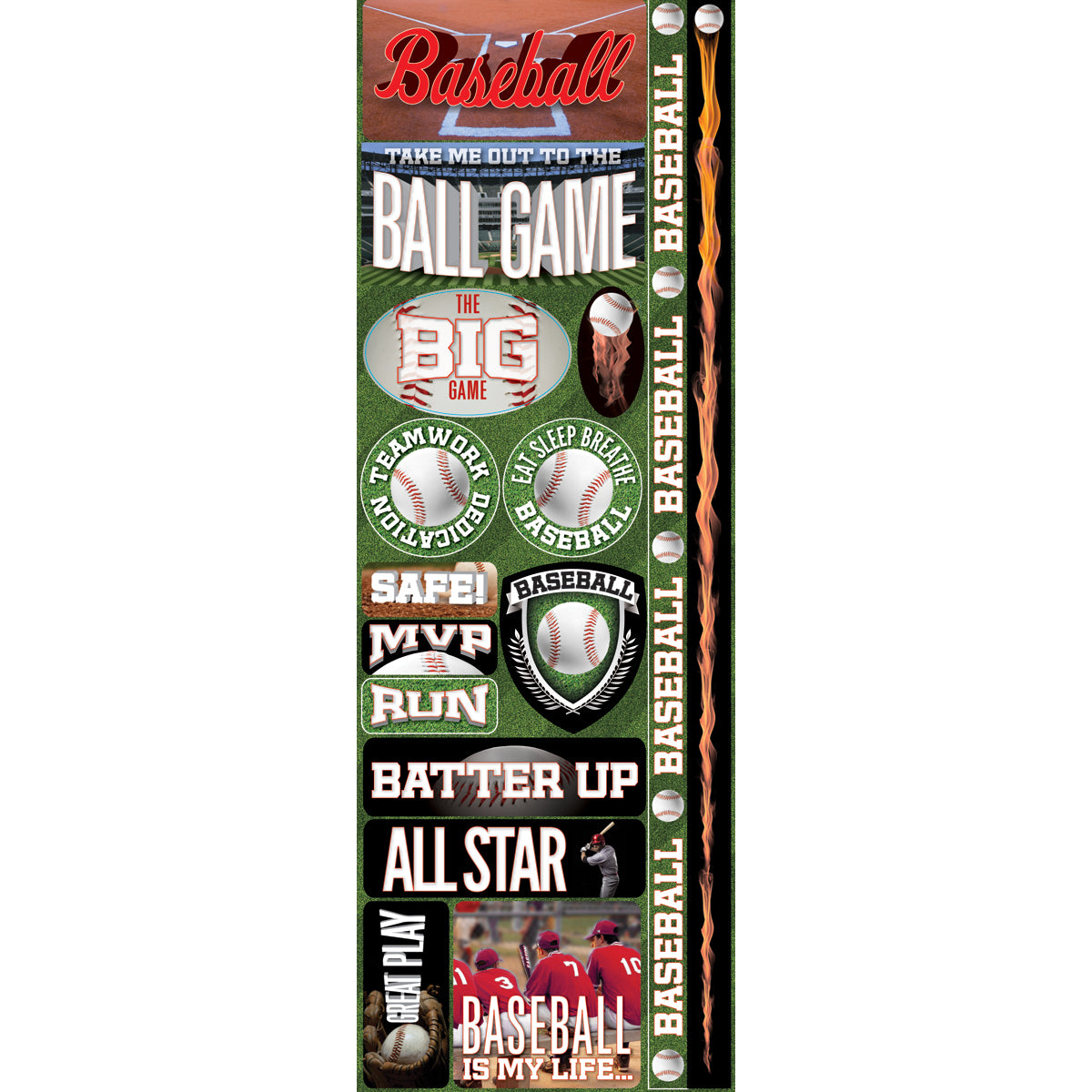Reminisce Real Sports Cardstock Stickers 4.25"X13" - Baseball Combo