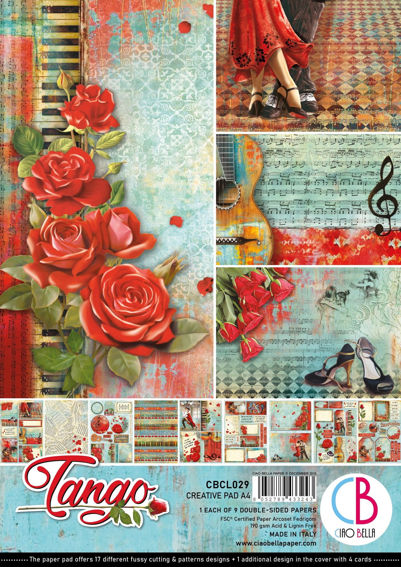 Ciao Bella Double-Sided Creative Pack 90lb A4 9/Pkg - Tango, 9 Designs/1 Each