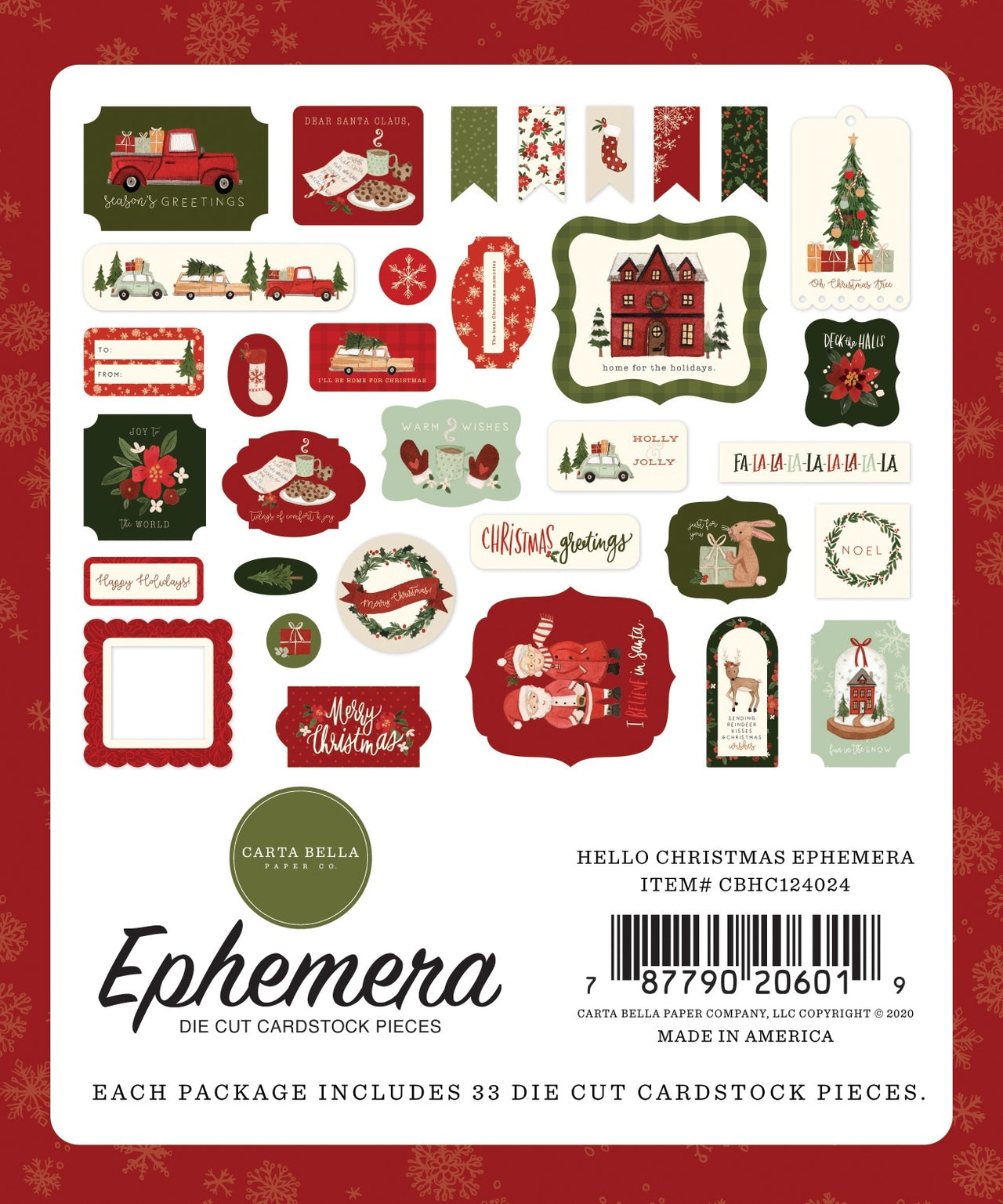 Echo Park Paper Carta Bella Cardstock Ephemera 33/Pkg - Icons, Hello Christmas