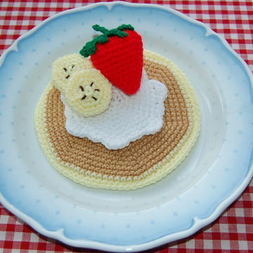 Crochet Pattern for Pancake with Strawberry, Bananas & Cream - Crocheted Play Snack