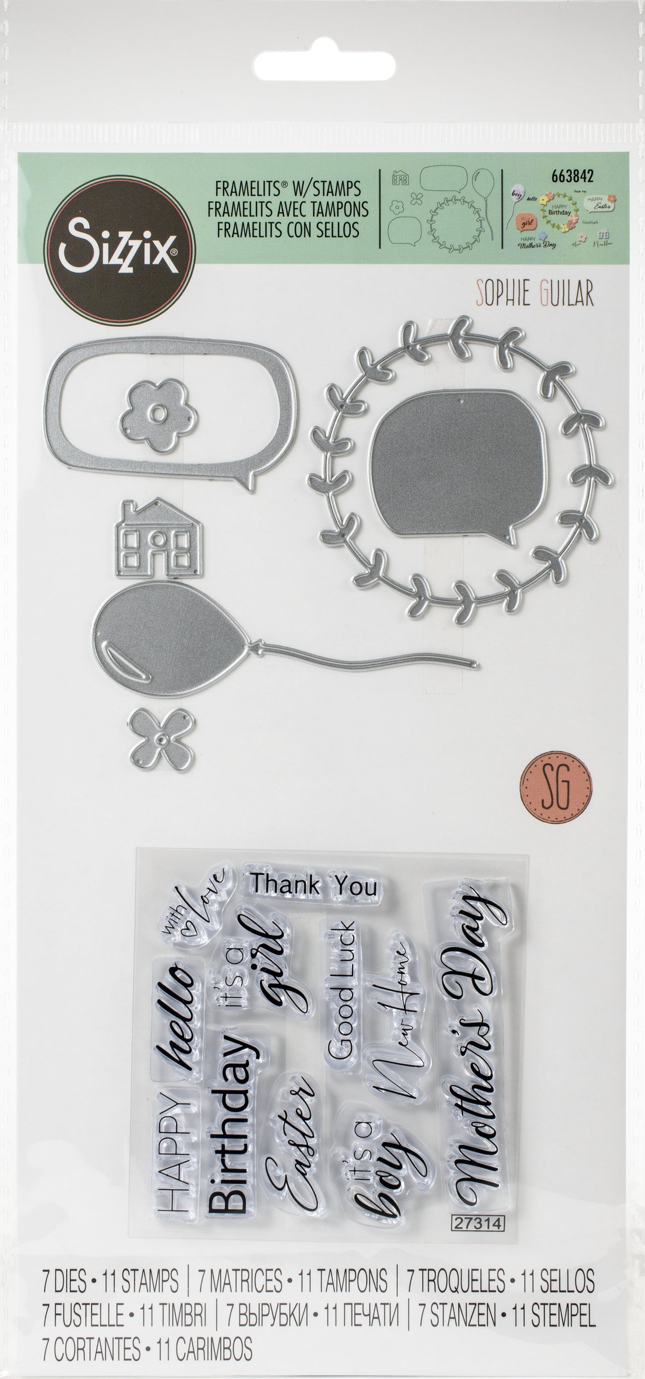 Sizzix Framelits Die & Stamp Set By Sophie Guilar - Celebration Phrases