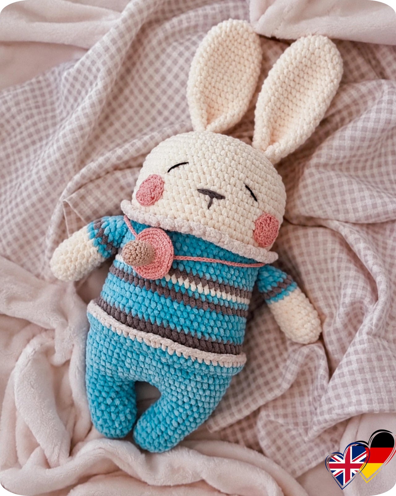 Sleeping bunny lovey with pacifier crochet pattern P9