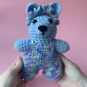 Crochet Blue Bear with Dungarees