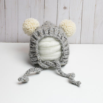 Fur Pompom Ears Pixie Bonnet