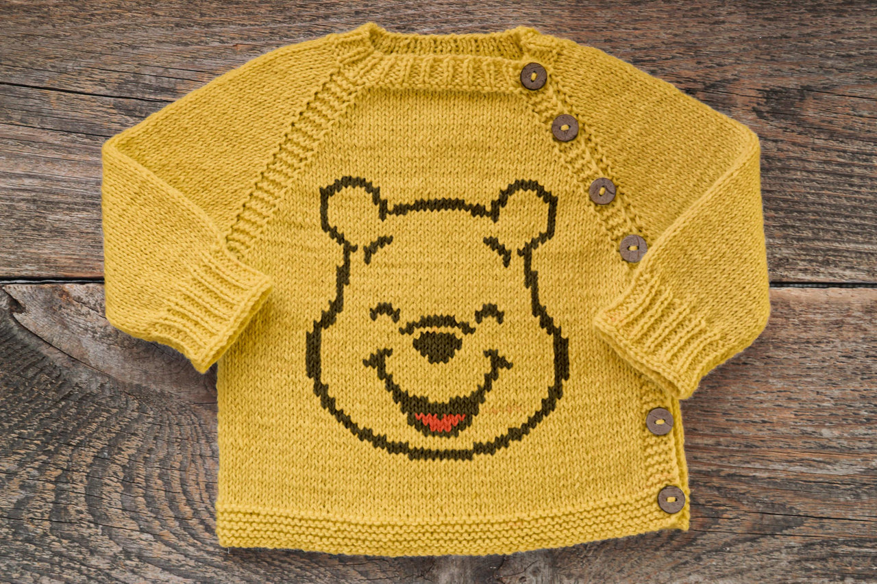 Knit Pooh Bear kids sweater Knitting Pattern