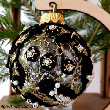 Black Lace Christmas Ball 2 - Irish Crochet Lace