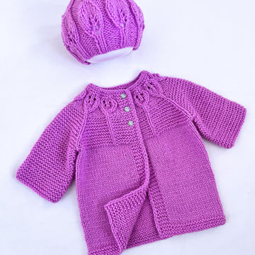 Violet cardigan and hat set