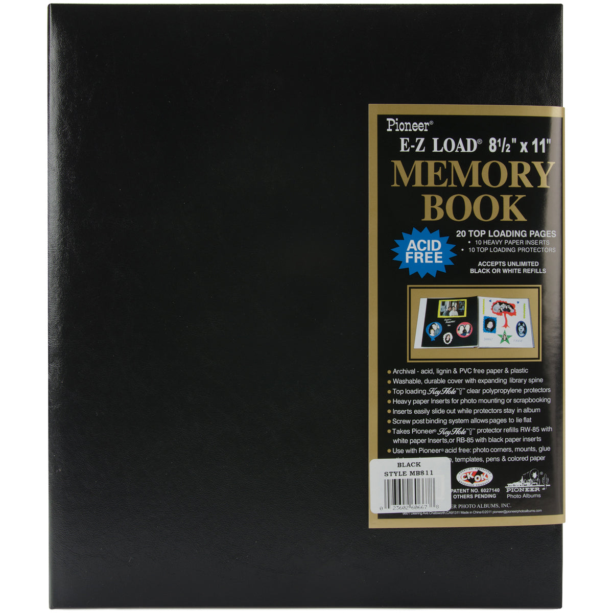 Pioneer Leatherette Post Bound Album 8.5"X11" - Black