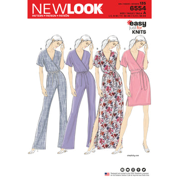 New Look 6554 Women's Knit Jumpsuit and Dresses 6554 - Paper Pattern, Size A (6-8-10-12-14-16-18)