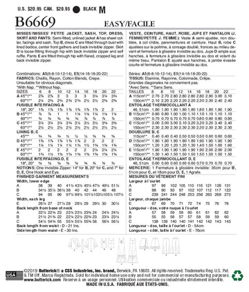 Butterick Misses'/Miss Petite Jacket, Sash, Top, Dress, Skirt and Pants B6669 - Sewing Pattern