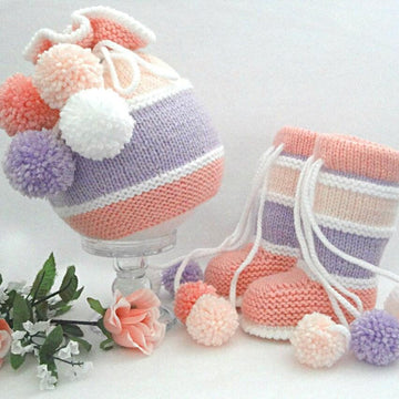 Knitting Baby Set Baby Girl Hat and Booties by Elena Mitchell