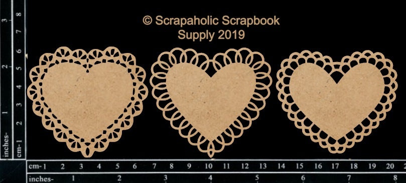 Scrapaholics Laser Cut Chipboard 1.8mm Thick - Mini Lace Hearts, 3/Pkg, 2.5"X2.5"
