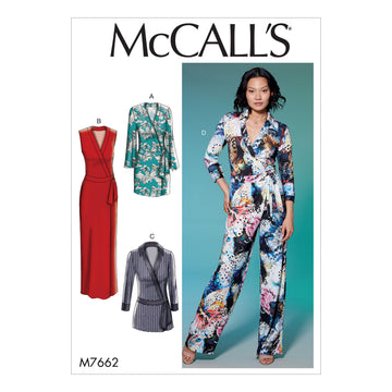 McCall's Misses' Wrap Dresses, Romper and Jumpsuit with Ties M7662 - Sewing Pattern