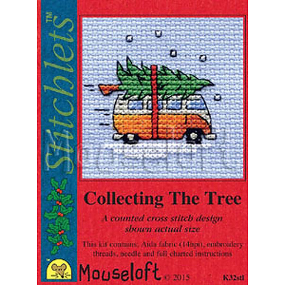 Mouseloft Camper Van Collecting The Tree Card Christmas Stitchlets Cross Stitch Kit - 100 x 125 x 12