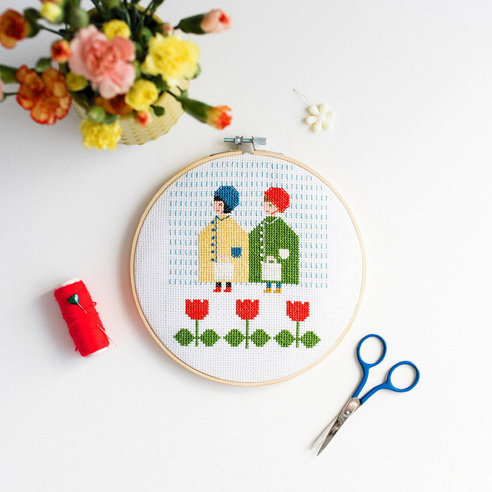 Cotton Clara Raincoats Cross Stitch Kit by Samantha Purdy - 18cm