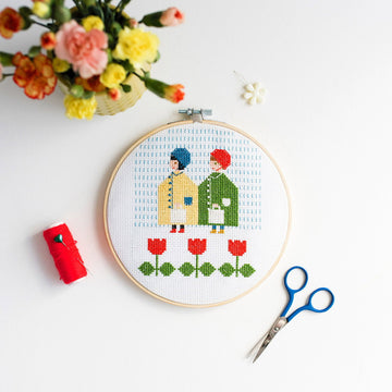 Cotton Clara Raincoats Cross Stitch Kit by Samantha Purdy - 18cm