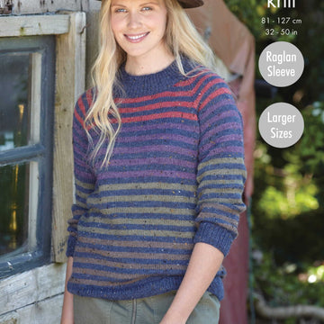 Ladies Round and High Neck Sweaters Knitted in King Cole Homespun DK - 5795 - Downloadable PDF