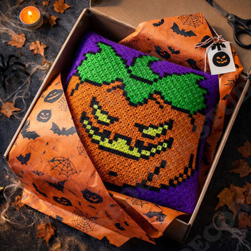 Halloween Cushion Devil Scary Smile Graph Pumpkin Purple Pillow Mini-C2C Pattern