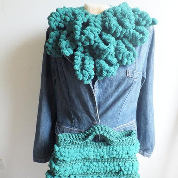 Easy Finger Knit Pompon Scarf