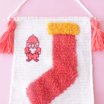 Christmas Fuzzy Sock Crochet Wall Hanging