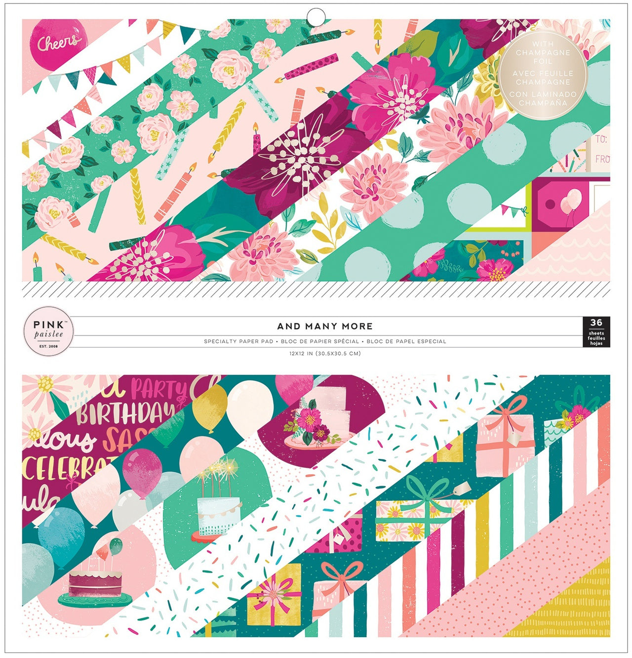 American Crafts Pink Paislee Single-Sided Paper Pad 12"X12" 36/Pkg - And Many More W/Foil Accents